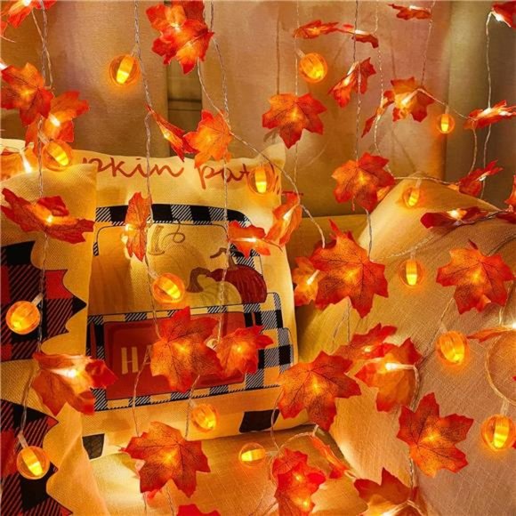 3 Pack Fall Garland with Pumpkin Lights Fall Lights, 30Ft 60LED Battery Operated - Picture 3 of 6